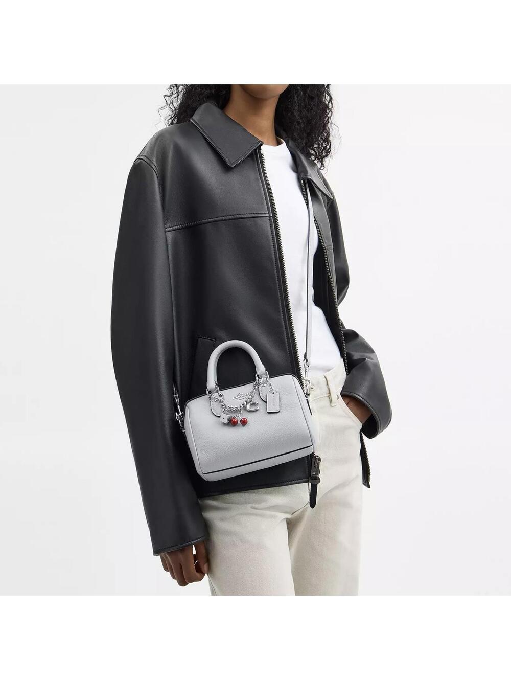 Coach Mini Rowan Crossbody Bag With Charms Pebbled Leather/Silver/Ice Blue NEW - Picture 8 of 8